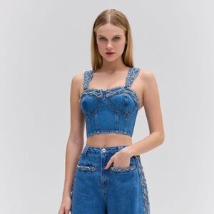 NWT PatBO Braided Denim Cropped Top Denim • 2